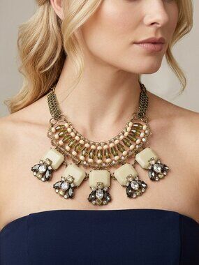 Ali Khan layered bib necklace antique gold chain with rhinestone and glass bead